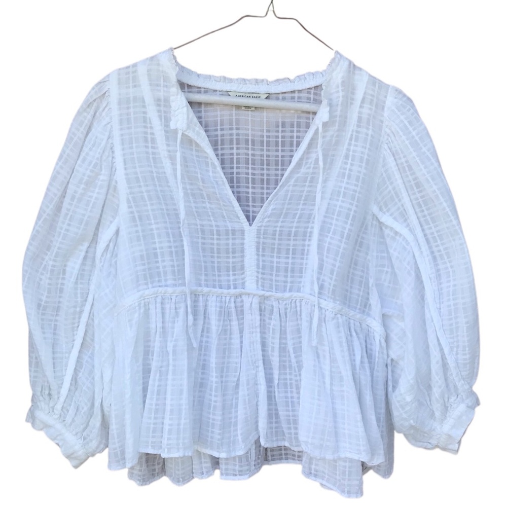 American Eagle AE Babydoll Tie Front Quarter Sleeve Top Sz XS